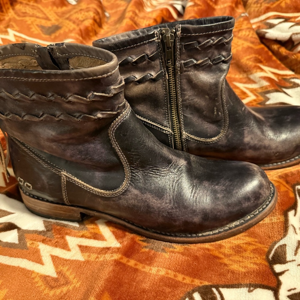 BED|STU Distressed Brown Leather Ankle Booties